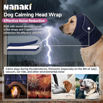 Nanaki Dog Calming Hoodie for Noise Protection, Firework, Thunderstorm, No Shake Ear Wraps for Dogs Anxiety Relief for Separation, Vet Visit, Dog Head Wrap for Ear Hematoma Prevent Scratching, Blue,S