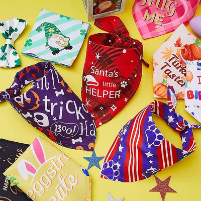 Weewooday 9 Pcs Holiday Dog Bandanas Halloween Trick or Treat Thanksgiving Christmas Bandanas Birthday Scarf Adjustable Large Pet Washable Scarves for Medium Boy Costume Supply