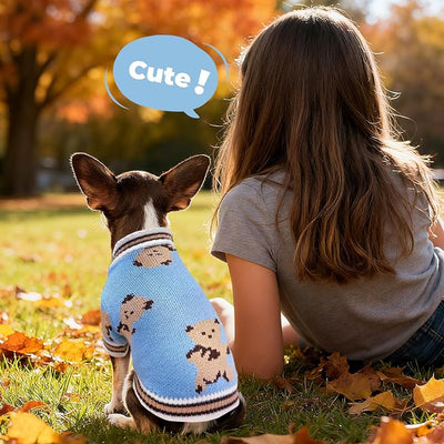 PETCARE Small Dog Sweater Cute Bear Dog Cardigan Coat Clothes for Small Medium Dogs Boy Girl Cat Sweaters Clothes for Cats Only Soft Warm Fall Winter Puppy Knitted Outfits Chihuahua Shih Tzu, Blue