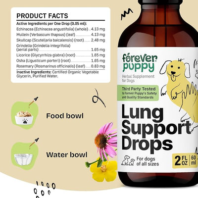 Forever Puppy Lung Support Drops for Dogs - Mullein Leaf Extract & Echinacea - Herbal Lung Drops - Sugar & Alcohol-Free Liquid Vitamins - 2 fl oz