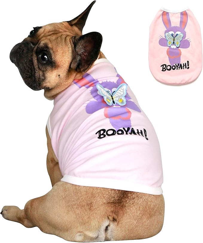 iChoue French Bulldog Shirts for Dogs Cartoon Bunny Print Clothes Easter Outfits Costumes Rabbit Vests Cotton Tank Tops Frenchie Pug - Pink/Medium