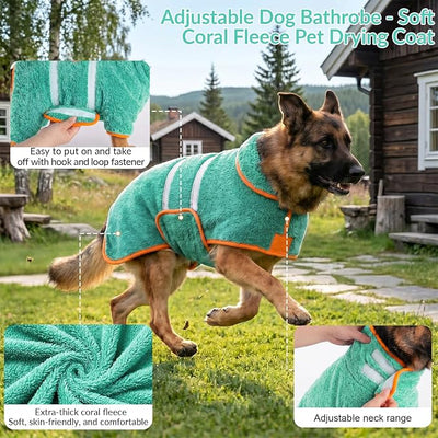 Bienbee Dog Bathrobe, Quick Drying Super Absorbent Pet Robes for Small Medium Large Dogs, Drying Coat for After Bath & Swim, Warm & Cozy Dogs Towels, Dog Puppy Bath Supplies, Lake Green M