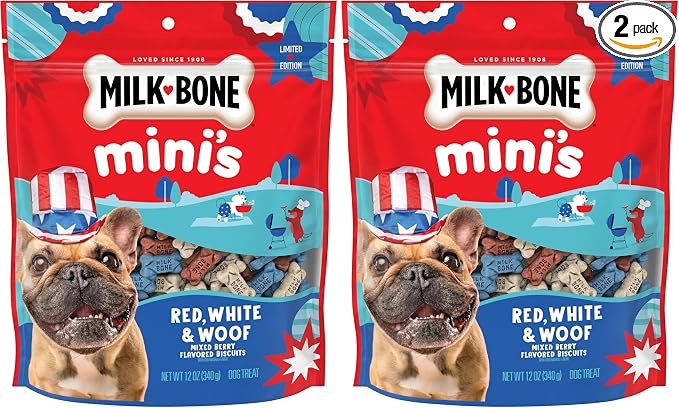 Milk-Bone Mini’s Red, White & Woof Mixed Berry Flavor, Mini Dog Treats, 12 Oz. Bag (Pack of 2)