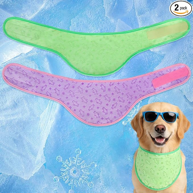 EXPAWLORER Dog Cooling Bandana - 2 Pack Instant Cooling Dog Bandanas, Chill Out Pet Cool Scarf Summer Essentials Ice Neck Cooler Wrap, Prevent Sunstroke for Small Medium Large Dogs, Purple Green L
