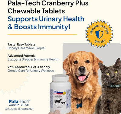 Cat & Dog UTI Treatment - Cranberry Supplement for Dogs&Cats 60 Chewable Tablets for Urinary Tract Infection & Bladder Stone Prevention, Canine Incontinence Support Made in USA