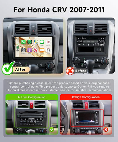 8 Core 6G+128G Android Car Radio for Honda CRV 2007-2011 with Wireless CarPlay Android Auto, 9” Touchscreen Car Stereo Mirror Link GPS WiFi Bluetooth FM RDS DSP EQ SWC Backup Camera