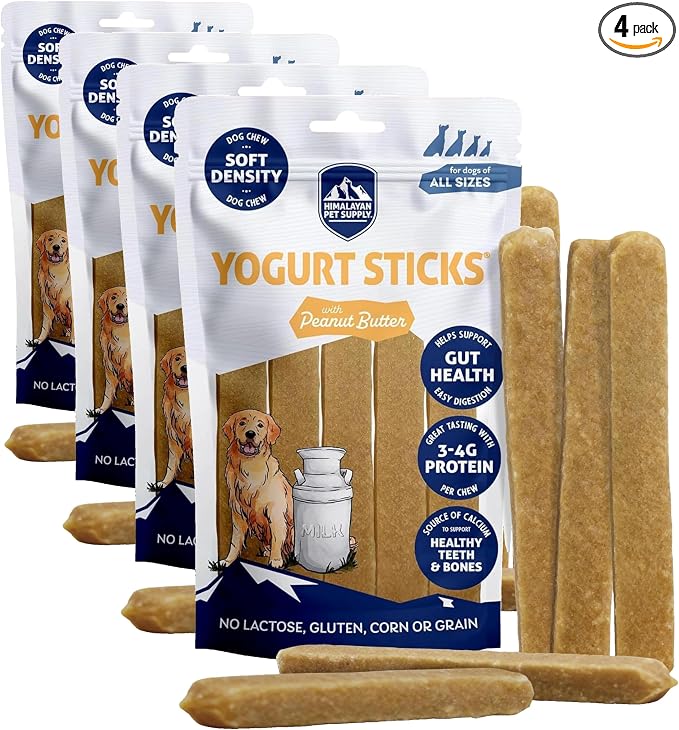 Yogurt Sticks, Prebiotic & Probiotics, Protein Rich - Lactose Free - Gluten Free - Corn Free - Grain Free, USA Made, for All Breeds, 5 pieces of Droolicious Yogurt Sticks, Peanut Butter Flavor