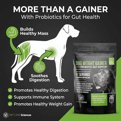 Dog Weight Gainer with Probiotic Gut Support - Weight Gain Supplements for Dogs - Canine and Dog Muscle Builder - 90 Servings - Made in The USA
