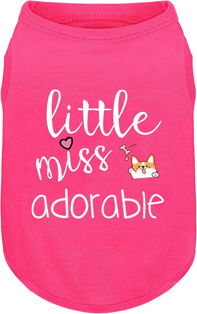 Cotton Dog Shirt with 'Little Miss Adorable' Corgi Head Print, Soft & Breathable Pet Apparel for Small, Medium, and Large Dogs, All-Season Sleeveless Vest, Cute and Comfortable Dog Outfit.Pink XXL