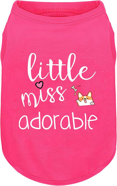 Cotton Dog Shirt with 'Little Miss Adorable' Corgi Head Print, Soft & Breathable Pet Apparel for Small, Medium, and Large Dogs, All-Season Sleeveless Vest, Cute and Comfortable Dog Outfit.Pink XXL