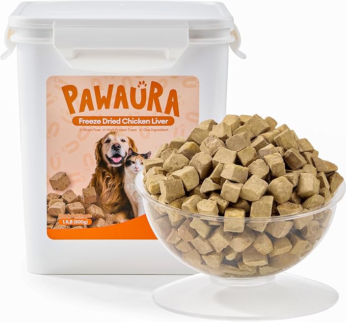Freeze-Dried Duck Liver Treats for Dogs & Cats, Single Ingredient, High-Protein, Grain-Free, All-Natural Pet Snack, Resealable Tub, Ideal for Training or Meal Topper, (1.1lb)