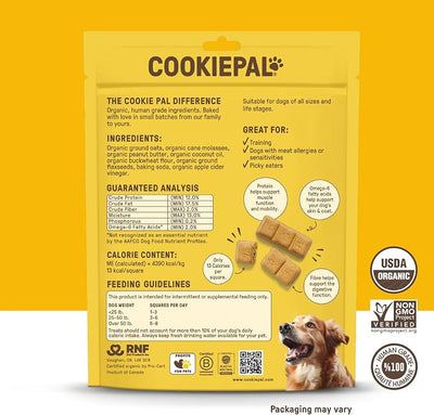 CookiePal Dog Treats, Crunchy Peanut Butter Puppy Training Treats, Human Grade USDA Organic, Natural Dog Biscuits, 10oz (Pk of 3)