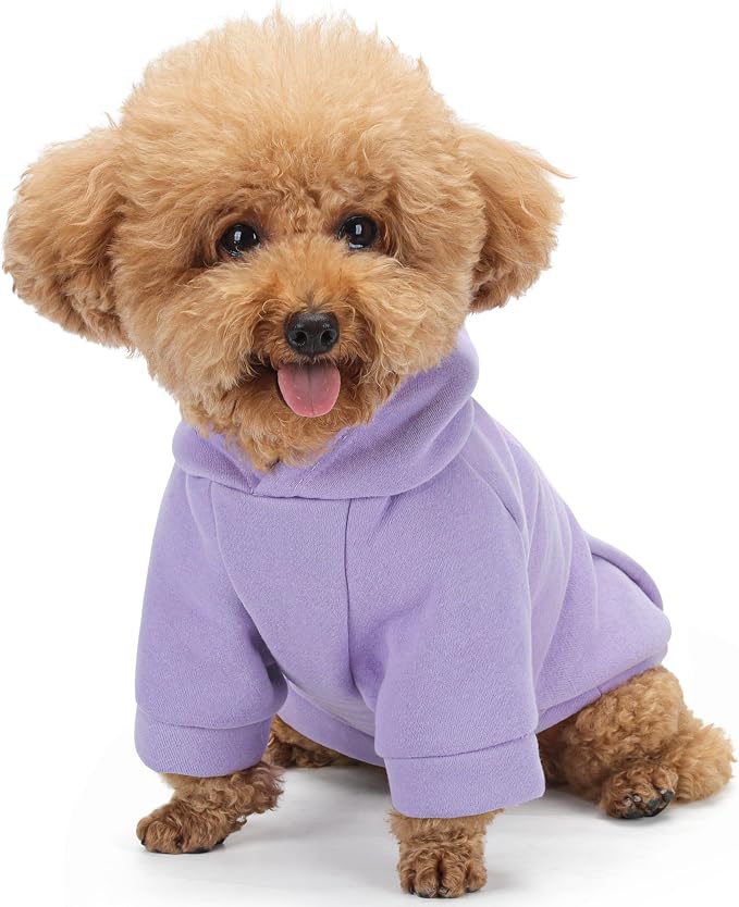 Winter Dog Hoodie with Pockets - Solid Color Polycotton Sweatshirt for Small, Medium, and Large Dogs - Soft, Warm, Cozy Pet Clothing for Cold Weather - Ideal for Outdoor Walks.Purple-XL