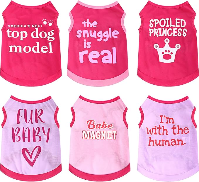 Jexine 6 Pack Chihuahua Dog T Shirt Girl Dog Puppy Clothes Breathable Outfit Pet Costume Summer Cat Clothes Dachshund Puppy Accessories Printed Shirts(Large)