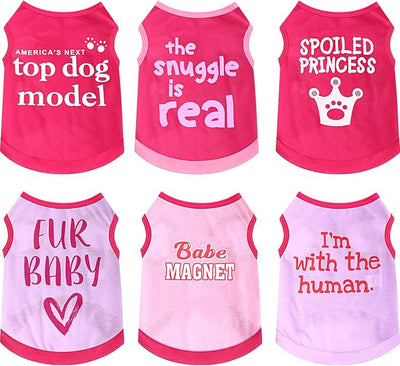 Jexine 6 Pack Chihuahua Dog T Shirt Girl Dog Puppy Clothes Breathable Outfit Pet Costume Summer Cat Clothes Dachshund Puppy Accessories Printed Shirts(Large)