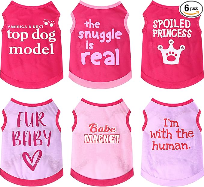 Jexine 6 Pack Chihuahua Dog T Shirt Girl Dog Puppy Clothes Breathable Outfit Pet Costume Summer Cat Clothes Dachshund Puppy Accessories Printed Shirts(Medium)