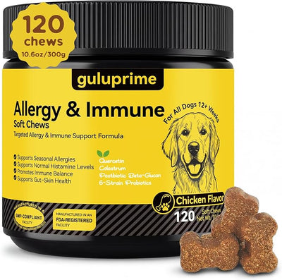 Dog Allergy Relief Chews with Quercetin,Colostrum,Bromelain& Probiotics, 120ct | Daily Allergy & Immune Support for Dogs, Supports Normal Histamine Response, Skin & Coat Comfort, Gut Health