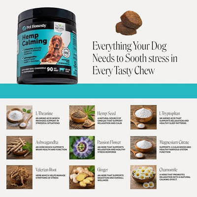 Natural Hemp Dog Calming Chews for Occasional Anxiousness & Stress - Calming Treats for Thunderstorms, Fireworks, Separation & Travel - with Ashwagandha, L-Theanine, Valerian Root (Beef Liver, 90 Ct)
