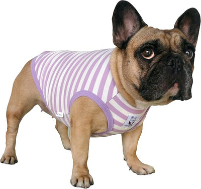 iChoue English Bulldog 100% Breathable Cotton Striped T Shirts Halloween Vest Clothes for Medium Dogs Tank Tops French Frenchie Pug Boston Terrier Pitbull Purple White Stripes - XXLarge