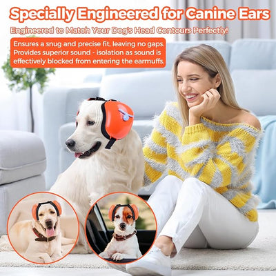 New Dog Ear Muffs for Noise Protection - 30dB NRR Dog Headphones, Noise Cancelling Hearing Protection Against Thunder/Fireworks/Vacuums, Upgraded Design with Bell Accent (Orange, Medium)