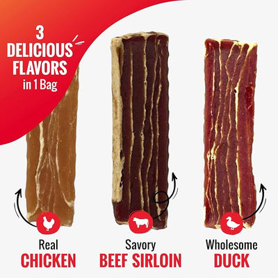 Good’n’Tasty Protein Strips Variety Pack, 12 oz, High-Protein Dog Treat with Real Chicken Or Duck and Savory Beef Sirloin, Jerky-Style Chew with No Added Artificial Preservatives, Flavors Or Colors
