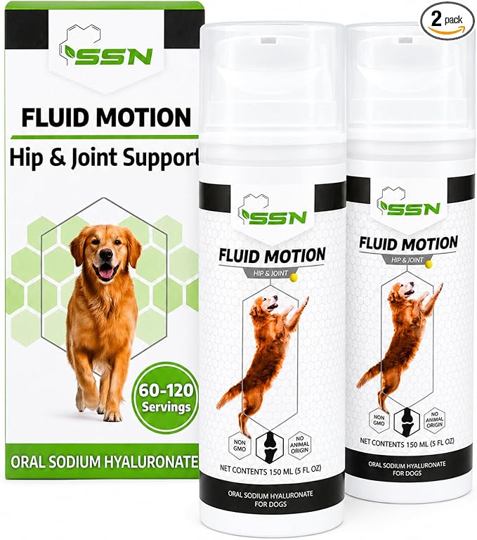 Fluid Motion - Hip & Joint Support for Dogs - Liquid Hyaluronic Acid - Mobility, Comfort and Joint Supplement for Senior Dogs - Apple Flavor - Glucosamine Alternative (60-120+ Day Supply)