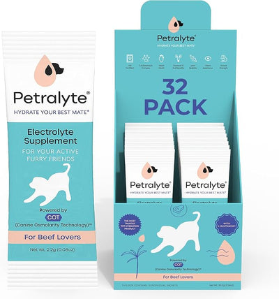 Petralyte Dog Electrolytes and Joint Supplement | Hydration Support for Dogs w/Glucosamine, Chondroitin & More | Electrolytes for Dogs with Prebiotics | for Beef Lovers | 32 Packets