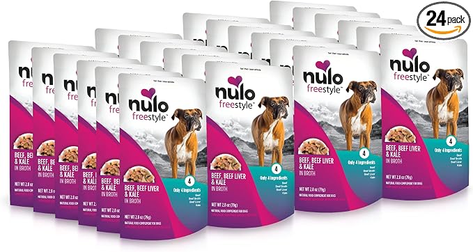 Nulo Freestyle Beef, Beef Liver, & Kale in Broth Real Meat Dog Food Topper, 2.8 Ounce (Pack of 24)