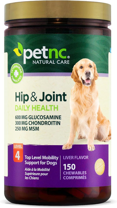 PetNC Level-4 Hip & Joint Health Supplement for Dogs (150 Count), Glucosamine Chondroitin MSM Dog Chews with Manganese, Liver-Flavored Bone & Joint Support Supplement