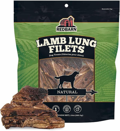 Redbarn Lamb Lung Filets - Oven Roasted Jerky-Style Dog Treats, Flavorful, Tasty & Highly Palatable Chews, Single Ingredient Protein – 10 oz, Case of 10 Bags