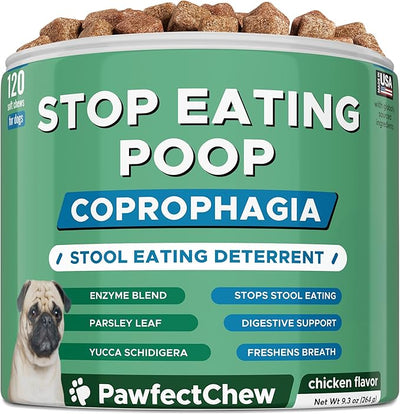 PAWFECTCHEW No Poo Chews for Dogs - Coprophagia & Stool Eating Deterrent with Probiotics, Digestive Enzymes & Breath Aid Support - Stop Dog Poop Eating - Made in USA - 120 Soft Chews