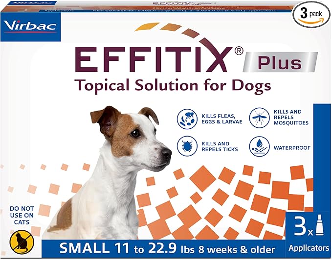 EFFITIX Plus Topical Solution for Dogs - Waterproof Flea and Tick Treatment for Small Dogs (11-22.9lbs) 3 Doses by Virbac