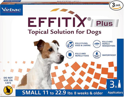 EFFITIX Plus Topical Solution for Dogs - Waterproof Flea and Tick Treatment for Small Dogs (11-22.9lbs) 3 Doses by Virbac