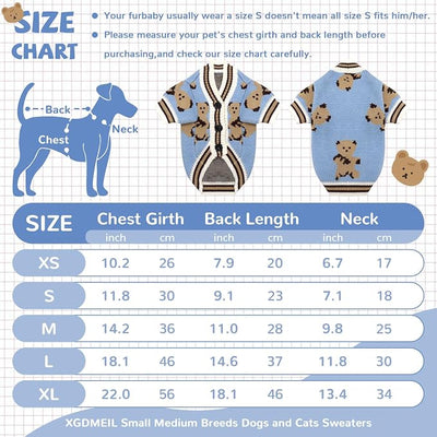 Small Dog Sweaters Cute Bear Knitted Dog Cardigans Clothes for Small Medium Dogs Soft Pet Puppy Cat Knitting Outfits Fall Winter Warm Boy Girl Dogs Knitwear Coat Apparel（Blue,Small）