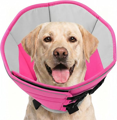 Dog Cone, Soft Cone for Dogs to Stop Licking, Dog E-Collar Alternative After Surgery for Medium Large Dogs, Pet Cones Collar for Wound Healing with Adjustable Buckle, Pink L