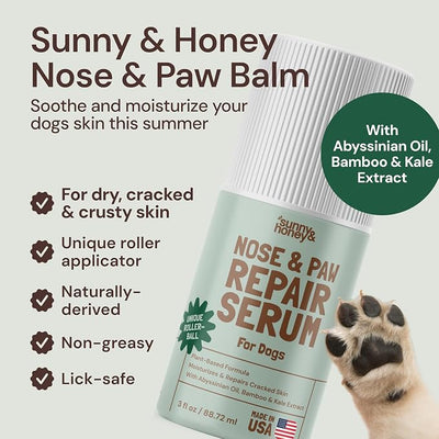 Sunny & Honey Dog Paw Balm - Lick-Safe Paw Wax for Dogs, Moisturizing Dry Pads and Cracked Noses (3oz, 2-pc)