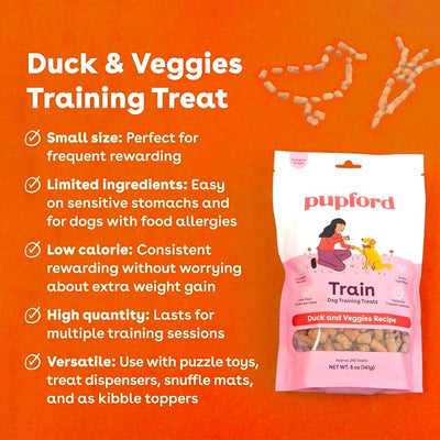 Pupford Freeze Dried Training Treats for Dogs & Puppies, 240+ Four Ingredient Bites (Duck & Veggies, 5 oz)