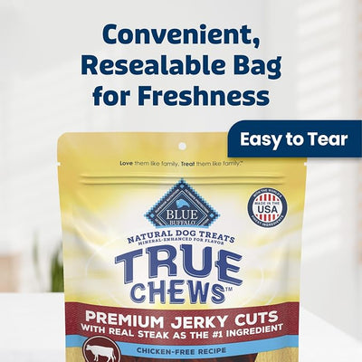Blue Buffalo True Chews Beef Premium Jerky Cuts Natural Dog Treats, Chicken-Free Dog Snacks, Healthy Reward or Training Treat, Made in the USA with Real Steak & Natural Ingredients, 30 oz.