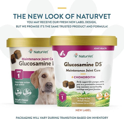 NaturVet Glucosamine DS Level 1 Maintenance, Joint Care Support Supplement for Dogs and Cats, Soft Chews, Made in The USA