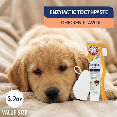 Arm & Hammer Complete Care Puppy Dental Kit, Enzymatic Toothpaste with Baking Soda and Calcium for Dogs, Peanut Butter Flavor, Toothbrush and Microfiber Brush Included, Fluoride-Free, 2.5 Oz
