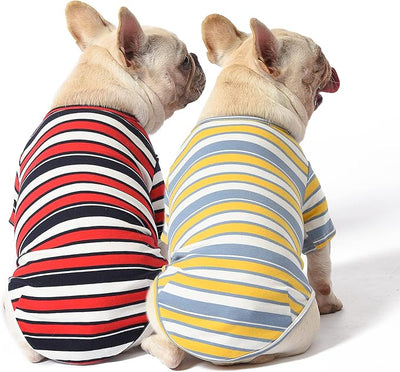 Dog Shirts Cotton Striped T-Shirt, Summer Pet Clothes for Small Dogs, 2-Pack Soft Puppy Apparel Cat Tee, Breathable Stretchy, Red Yellow XS