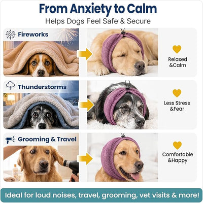 Swooflia Dog Ear Muffs Cover - Dog Cat Ears Muffs for Bath Noise Protection Calming Cold Weather Anxiety Relief, Dark Red Medium Adjustable Top for Grooming Bathing Fireworks and Travel M