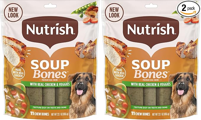 Nutrish Soup Bones Premium Dog Chews with Real Chicken and Veggies, 11 Chews, Packaging May Vary (Rachael Ray) (Pack of 2)