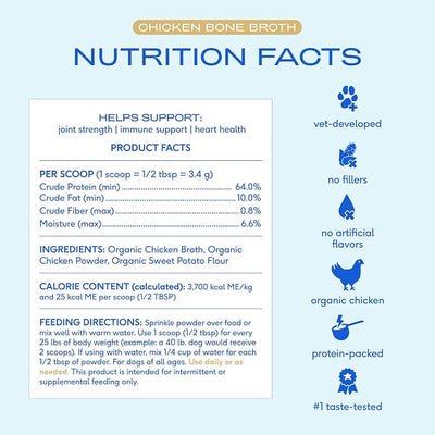 Native Pet Bone Broth for Dogs and Cats - Chicken Bone Broth Powder Dog Food Toppers for Picky Eaters - Provides Extra Nutrition for Joint Strength, Immune Support & Heart Health - 48 Scoops