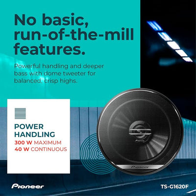 Pioneer G-Series TS-G1620F 6.5” 2-Way Speakers (Pair) – 300W Max, Balanced Sound + Smooth Treble, Great Stock Replacement, High-Efficiency Speaker Designed for OEM Power