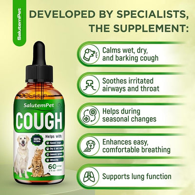 Kennel Cough Medicine for Dogs & Cats – Kennel Cough Treatment Helps with Allergies & Sneezing – Herbal Supplement with Mullein Leaf, Angelica Root, Calendula Breeds – 2 Oz