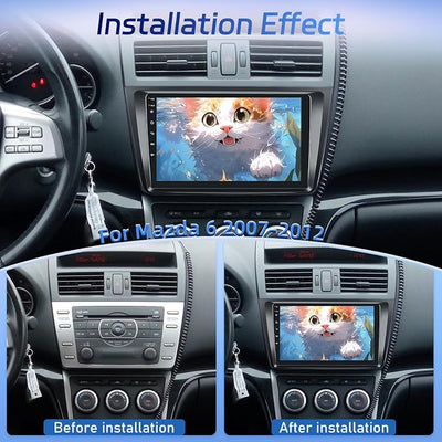 [8Core 4+64G] Car Radio for Mazda 6 2007-2012 with Carplay and Android Auto | NHOPEEW 9 Inch 1280*720 IPS Touchscreen Android Car Stereo, DSP, GPS, SWC, WiFi, Bluetooth, Mirror Link + AHD Backup Camera
