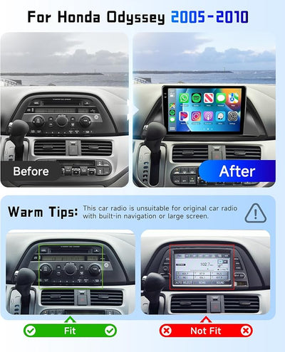 4G+128G Car Radio Stereo for Honda Odyssey 2005-2010,10.1 Inch HD in-Cell Touch Screen/Android 15/Wireless CarPlay/Android Auto/GPS/WiFi/5.0Bluetooth/FM/RDS/SWC/AHD Backup Camera