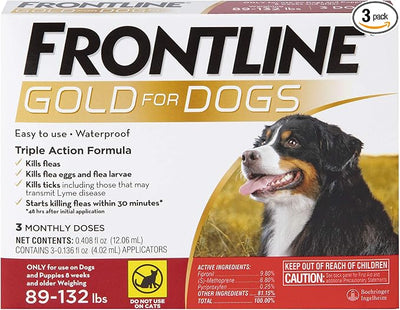 FRONTLINE Gold Flea & Tick Treatment for X-Large Dogs Up to 89 to 132 lbs., Pack of 3