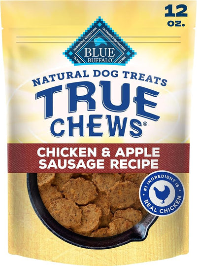 Blue Buffalo True Chews Chicken & Apple Sausage Natural Dog Treats, Real Meat Dog Snacks, Healthy Reward or Training Treat, Made in the USA with Real Chicken & Natural Ingredients, 12 oz.